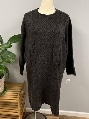 NWT Ophelia Roe Chunky Fisherman Cable Knit Sweater Dress Plus Size 3X Gray